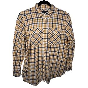 EUC Women’s J Crew Yellow & Navy Plaid Flannel Shirt Size 4